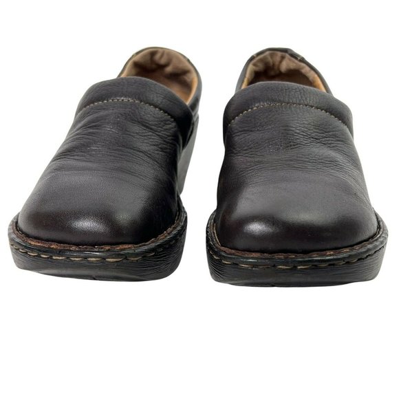 Born Dark Brown Pebbled Leather Slip On Comfort Platform Wedge Heel Clogs 7 / 38 - Picture 3 of 11